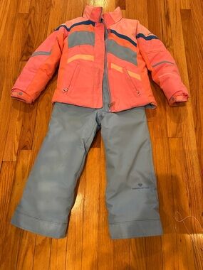 Obermeyer Girls Pink and Blue Ski Jacket with Snow Pants